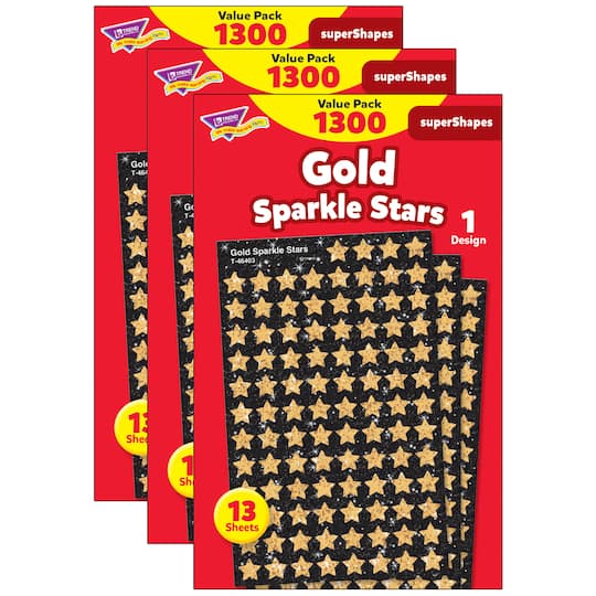 Trend Enterprises&#xAE; superShapes Gold Sparkle Stars, 3 Packs of 1,300